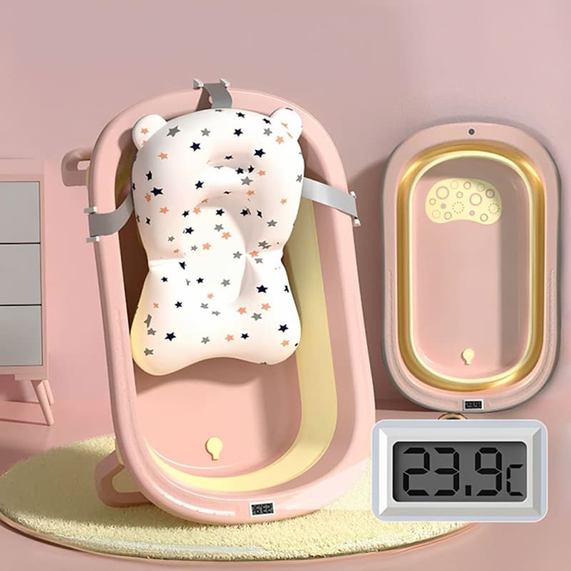 StarAndDaisy Smart Anti-Slip Foldable Collapsible Baby Bathtub With Temperature Meter and Cushion for Newborn Toddler (Pink)