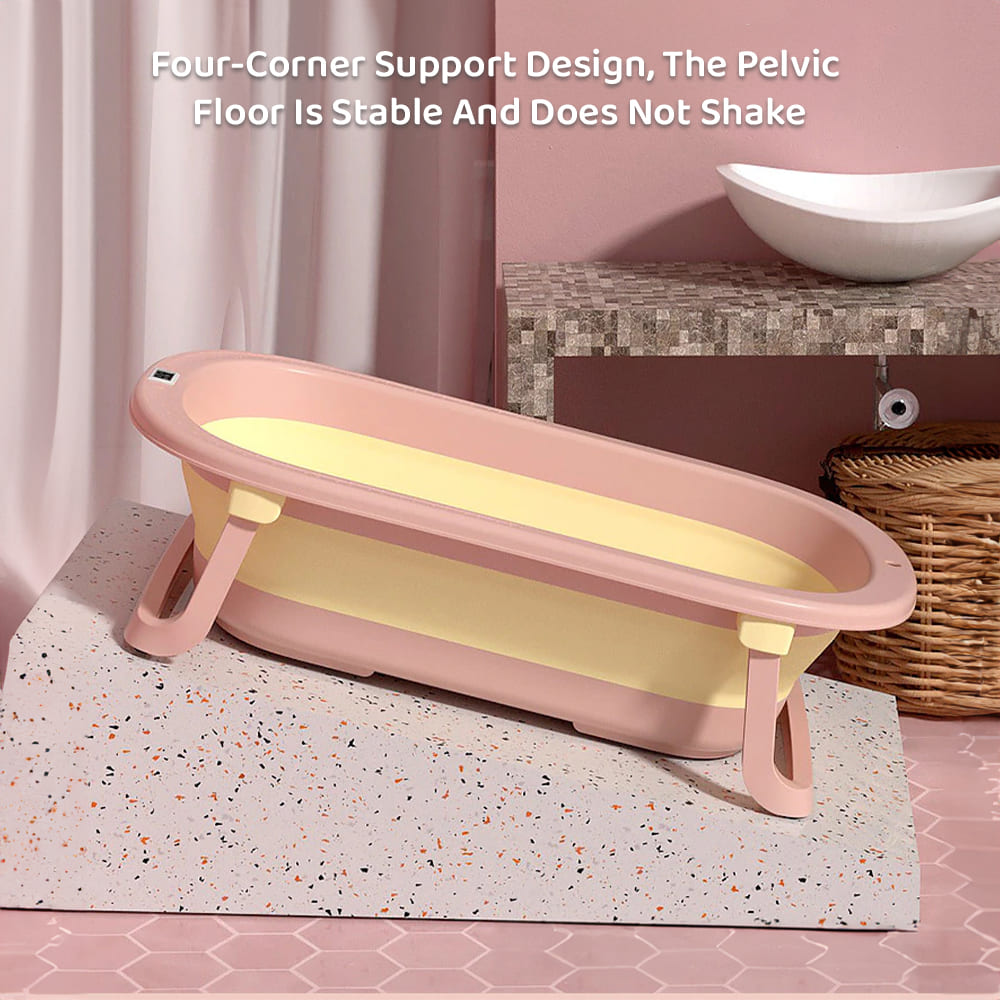 SIBT Anti-Slip Foldable Collapsible Baby Bathtub With Temperature Meter and Cushion Newborn pink