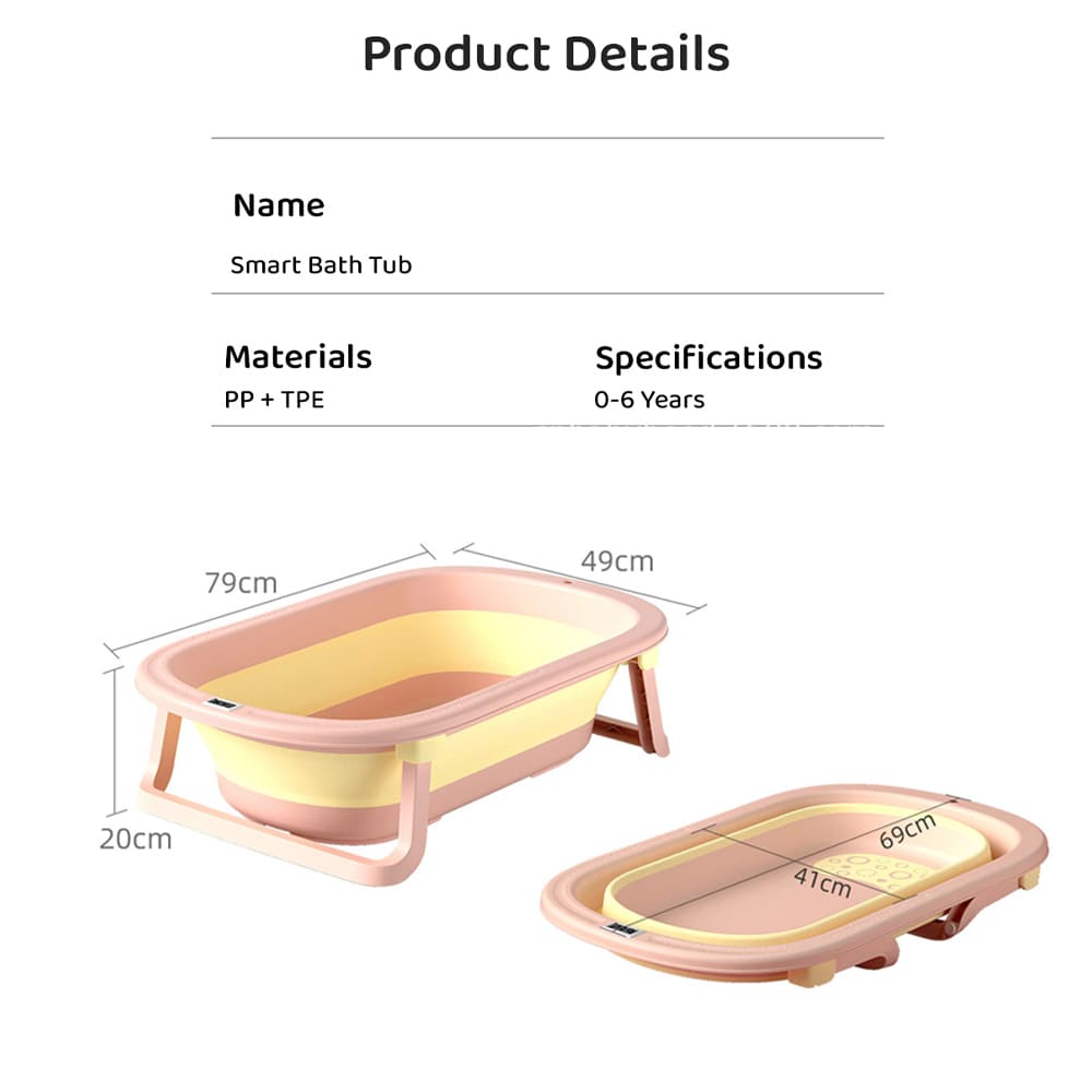 SIBT Anti-Slip Foldable Collapsible Baby Bathtub With Temperature Meter and Cushion Newborn pink