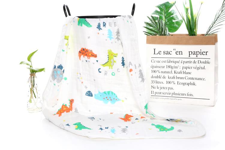 StarAndDaisy Swaddle Wrap Super Soft 100% Muslin Organic Cotton Blanket (Pack of 1 | Size 110cm by 110cm | Dinosaur Pattern)