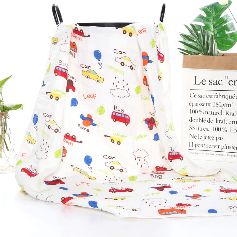 Swaddle Wrap Super Soft 100% Muslin Organic Cotton (Pack of 1 | Size 110cm by 110cm | Car Pattern) - StarAndDaisy