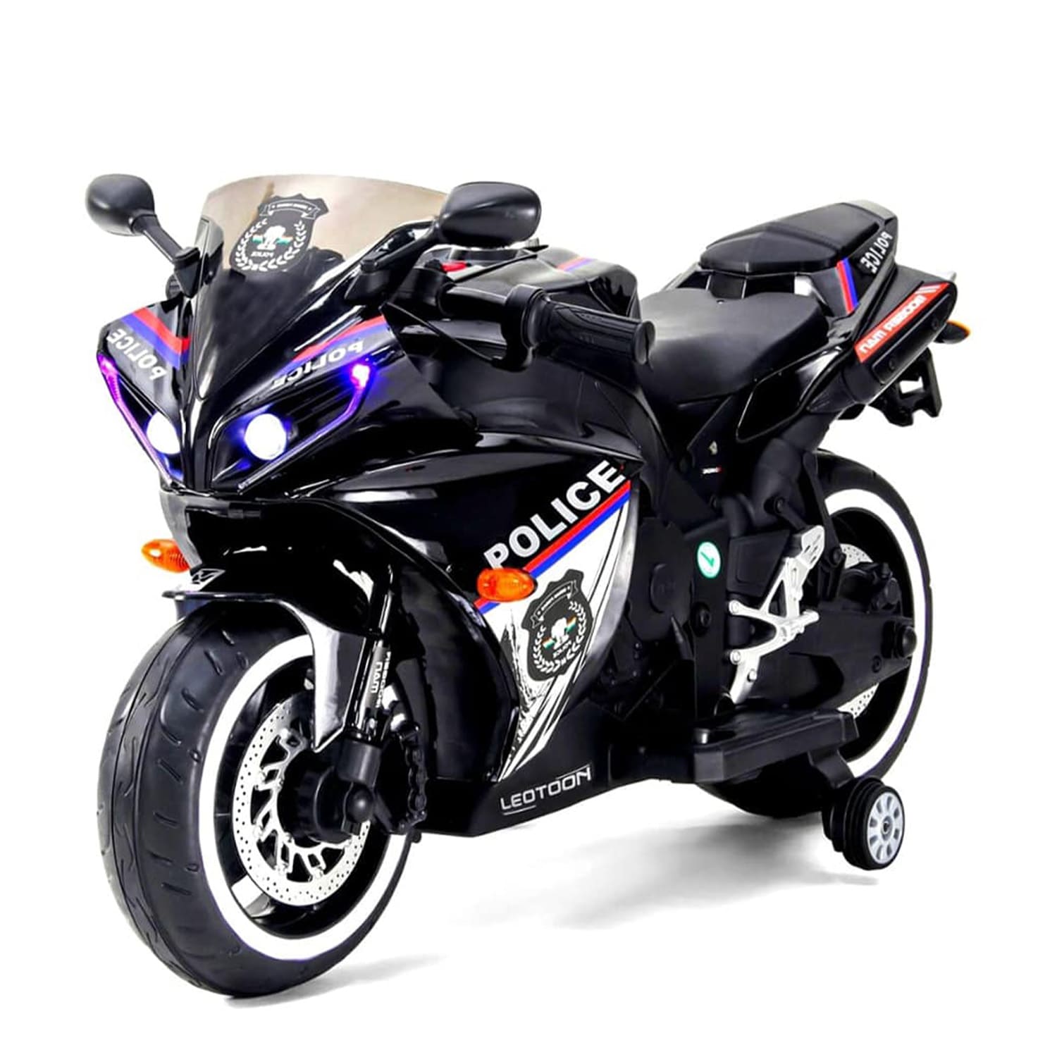 Police Electric Motor Bike Rechargeable Battery Operated Motorcycle Ride on Bike-Ride on Kids- Kids to Drive Toy Bike Suitable for for Boys, Girls Age for 3-7 Years (Black | LFB-R1-Leotoon Police Bike)