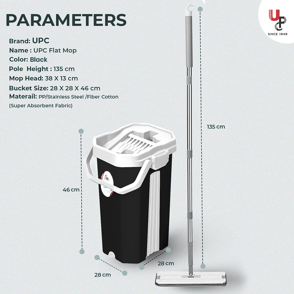 Hands-Free Squeeze Microfiber Flat Spin Mop System 360 Flexible Head with Super-Absorbent Microfiber Pads Extended Stainless Steel Handle -Black White