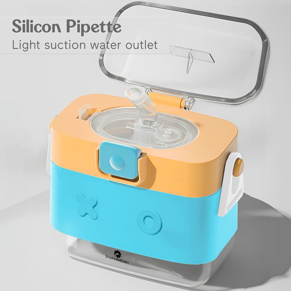 StarAndDaisy Kids Sipper Bottles - Square Drinking Bottles with Straw, Lock Cover and Leak Proof - Yellow and Blue