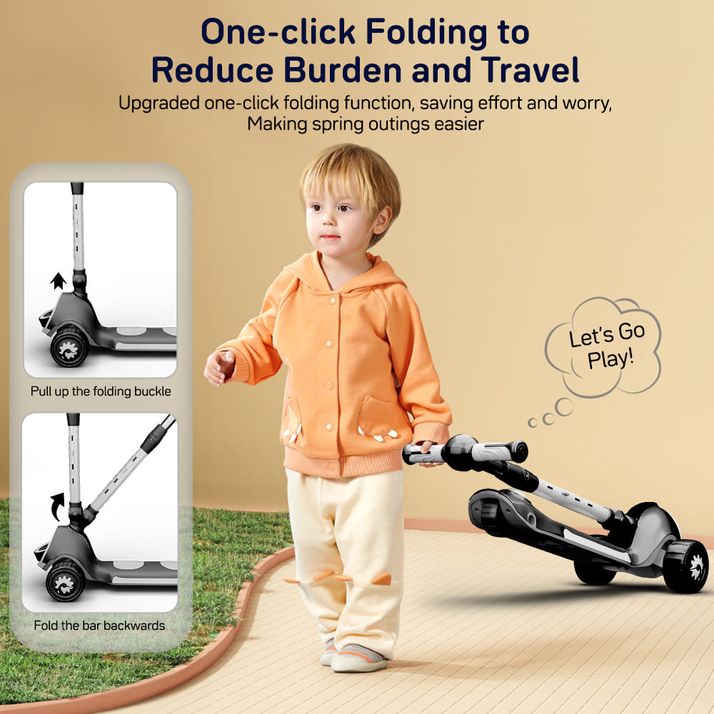 one click folding kick on kids scooter black