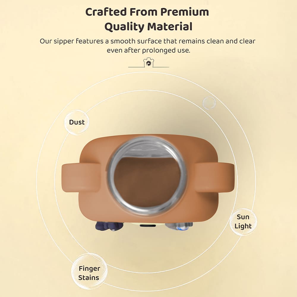 StarAndDaisy Kids Sipper Watter Bottle for Baby & Toddler with Animated Stickers & Lock Cover and Adjustable Straps - Brown, 700 ML