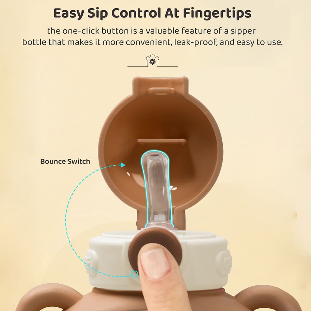 StarAndDaisy Kids Sipper Watter Bottle for Baby & Toddler with Animated Stickers & Lock Cover and Adjustable Straps - Brown, 700 ML