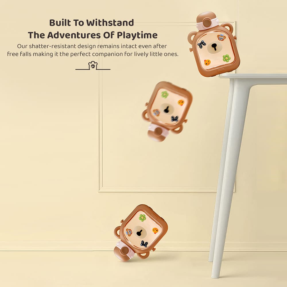 StarAndDaisy Kids Sipper Watter Bottle for Baby & Toddler with Animated Stickers & Lock Cover and Adjustable Straps - Brown, 700 ML