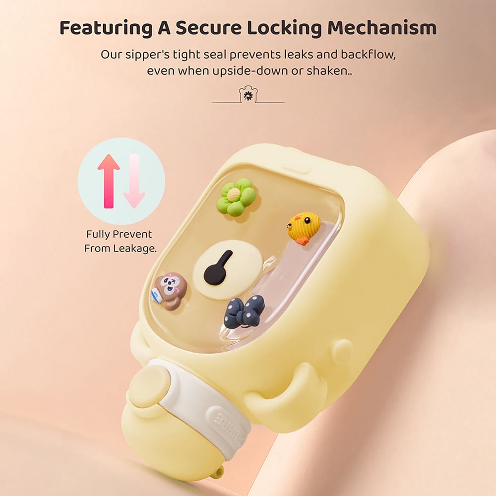 StarAndDaisy Kids Sipper Watter Bottle for Baby & Toddler with Animated Stickers & Leakproof Lock Cover and Adjustable Straps – Yellow, 700 ML