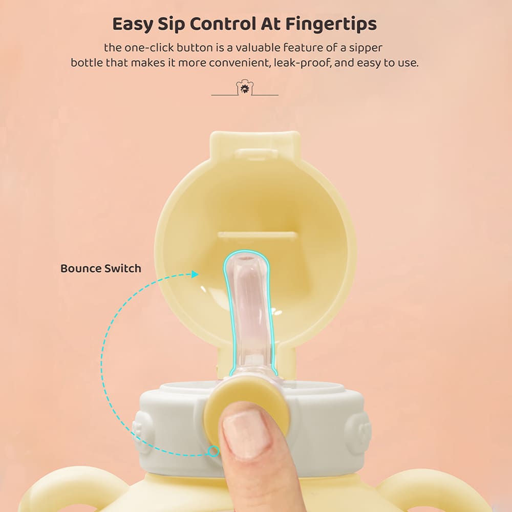 StarAndDaisy Kids Sipper Watter Bottle for Baby & Toddler with Animated Stickers & Leakproof Lock Cover and Adjustable Straps – Yellow, 700 ML