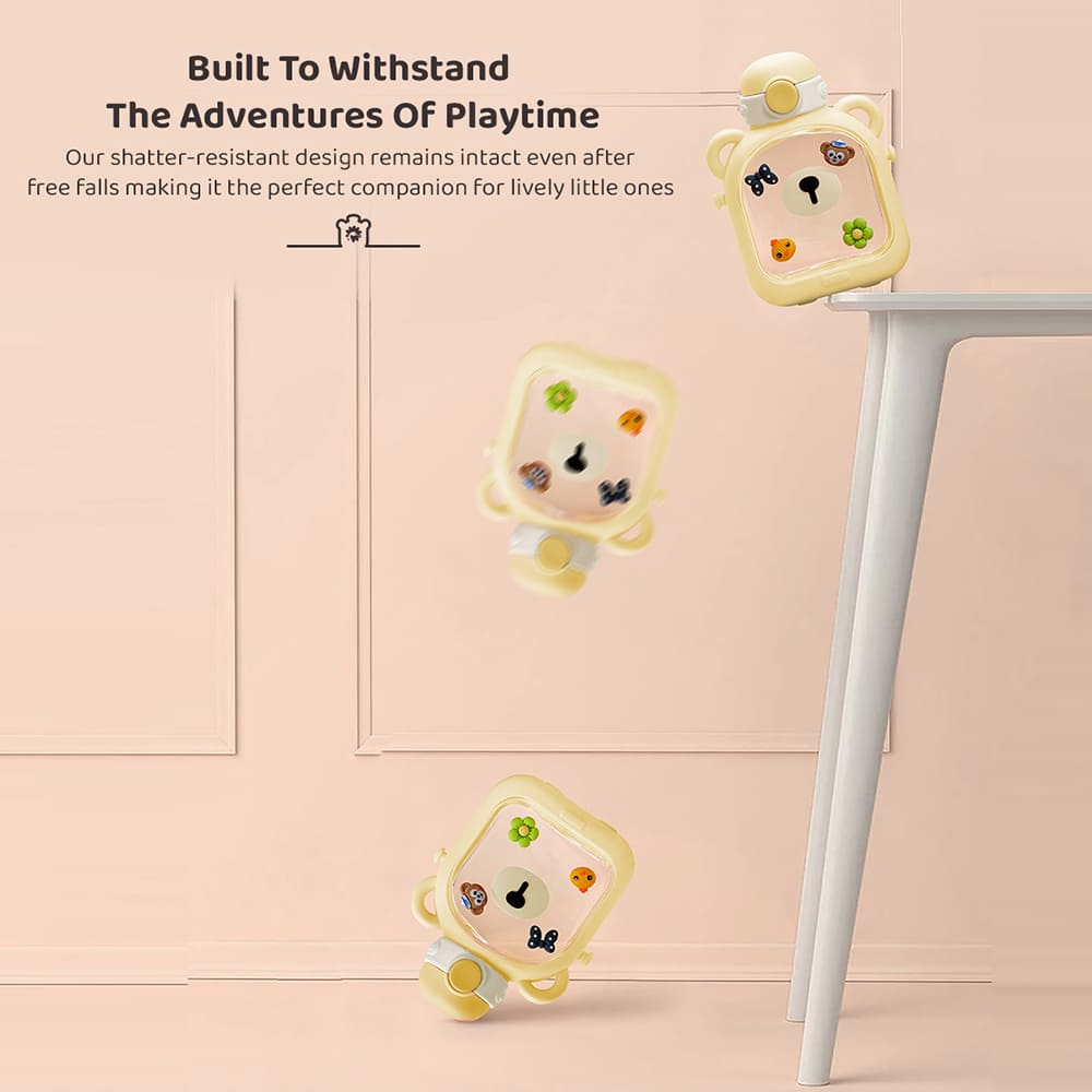 StarAndDaisy Kids Sipper Watter Bottle for Baby & Toddler with Animated Stickers & Leakproof Lock Cover and Adjustable Straps – Yellow, 700 ML