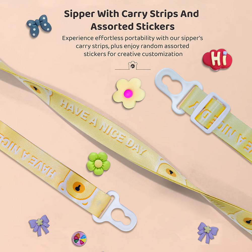 StarAndDaisy Kids Sipper Watter Bottle for Baby & Toddler with Animated Stickers & Leakproof Lock Cover and Adjustable Straps – Yellow, 700 ML