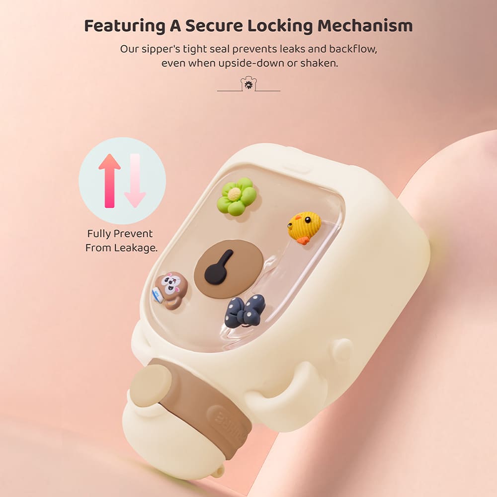 StarAndDaisy Kids Sipper Watter Bottle for Baby & Toddler with Animated Stickers & Lock Cover and Adjustable Straps – Cream, 700 ML