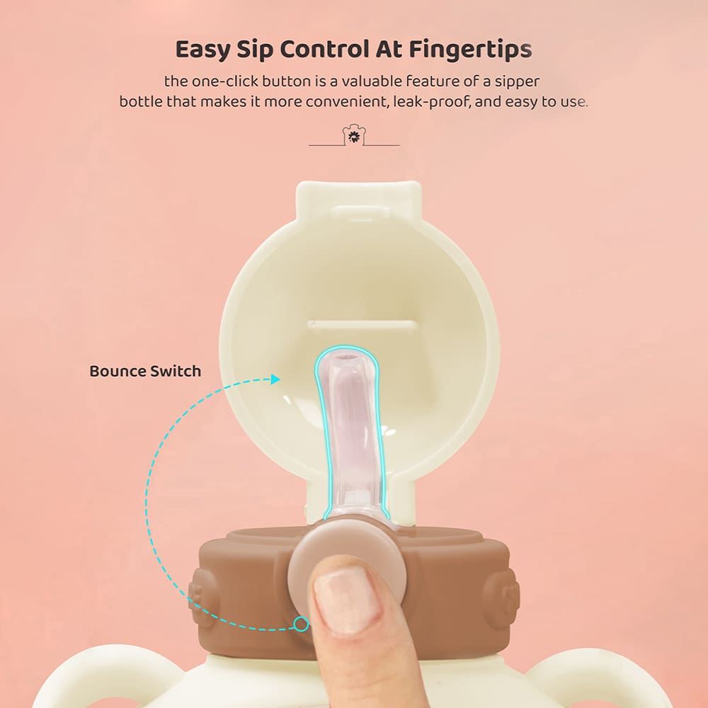 StarAndDaisy Kids Sipper Watter Bottle for Baby & Toddler with Animated Stickers & Lock Cover and Adjustable Straps – Cream, 700 ML