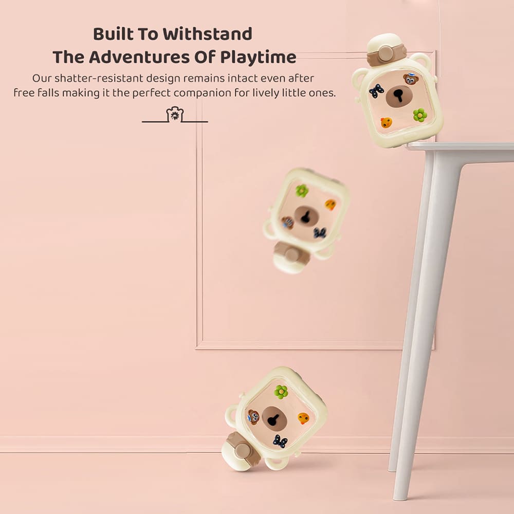 StarAndDaisy Kids Sipper Watter Bottle for Baby & Toddler with Animated Stickers & Lock Cover and Adjustable Straps – Cream, 700 ML