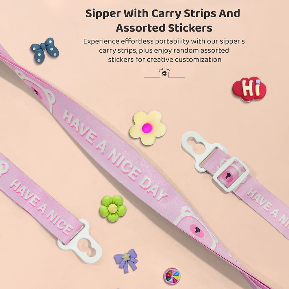 StarAndDaisy Kids Sipper Watter Bottle for Baby & Toddler with Animated Stickers & Lock Cover and Adjustable Straps – Pink, 700 ML