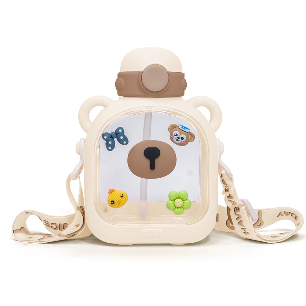 StarAndDaisy Kids Sipper Watter Bottle for Baby & Toddler with Animated Stickers & Lock Cover and Adjustable Straps - Cream, 700 ML