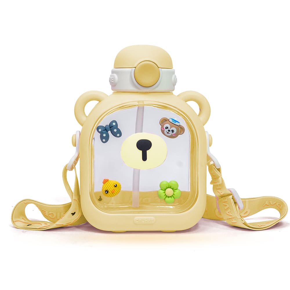 StarAndDaisy Kids Sipper Watter Bottle for Baby & Toddler with Animated Stickers & Leakproof Lock Cover and Adjustable Straps - Yellow, 700 ML