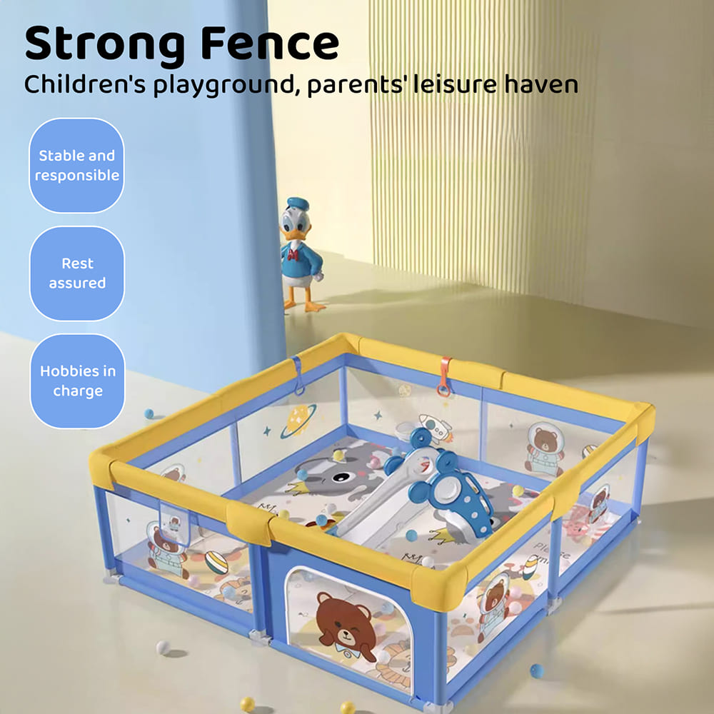 baby Playpen with Strong fence-blue yellow