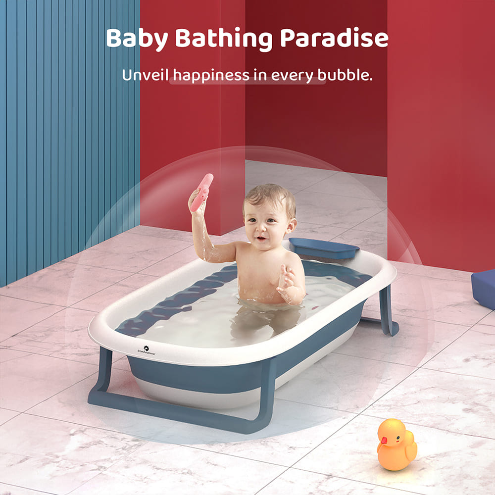 Foldable Baby Bath Tub - Anti Slip Bathtub For Kids with Soap Bar (SIBT Basic Blue) - StarAndDaisy