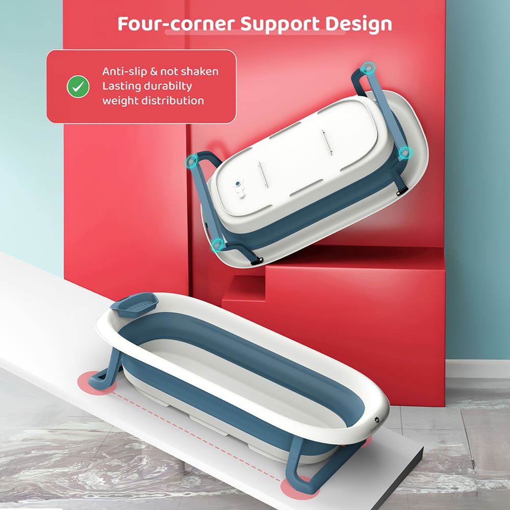 Foldable Baby Bath Tub - Anti Slip Bathtub For Kids with Soap Bar (SIBT Basic Blue) - StarAndDaisy