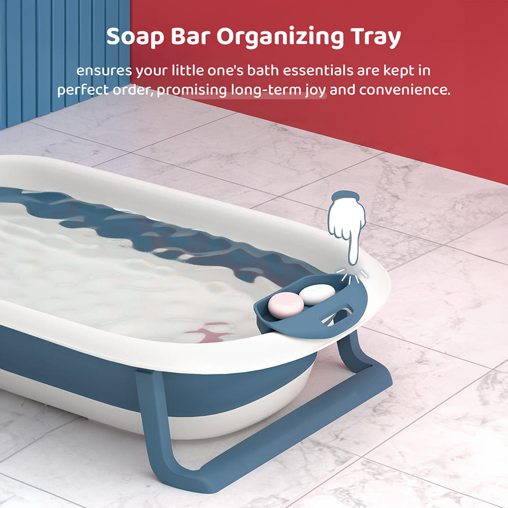 Foldable Baby Bath Tub - Anti Slip Bathtub For Kids with Soap Bar (SIBT Basic Blue) - StarAndDaisy