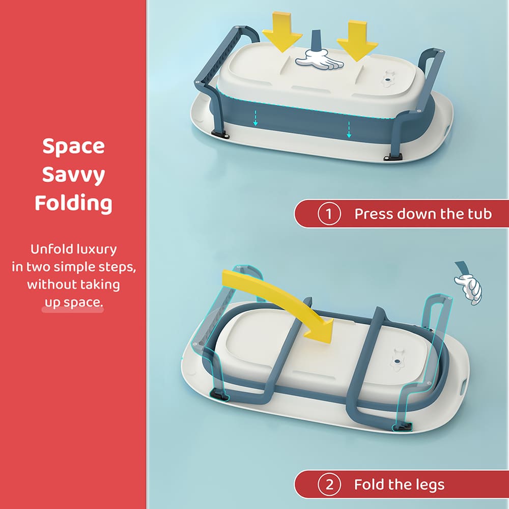Foldable Baby Bath Tub - Anti Slip Bathtub For Kids with Soap Bar (SIBT Basic Blue) - StarAndDaisy
