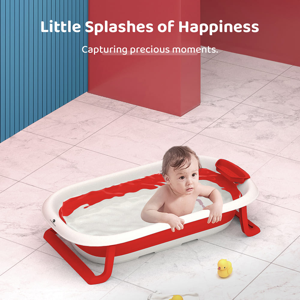 Foldable Bathtub for Baby with Soap Bar - Anti Slip Bath Tub for Kids (SIBT Basic Red) - StarAndDaisy