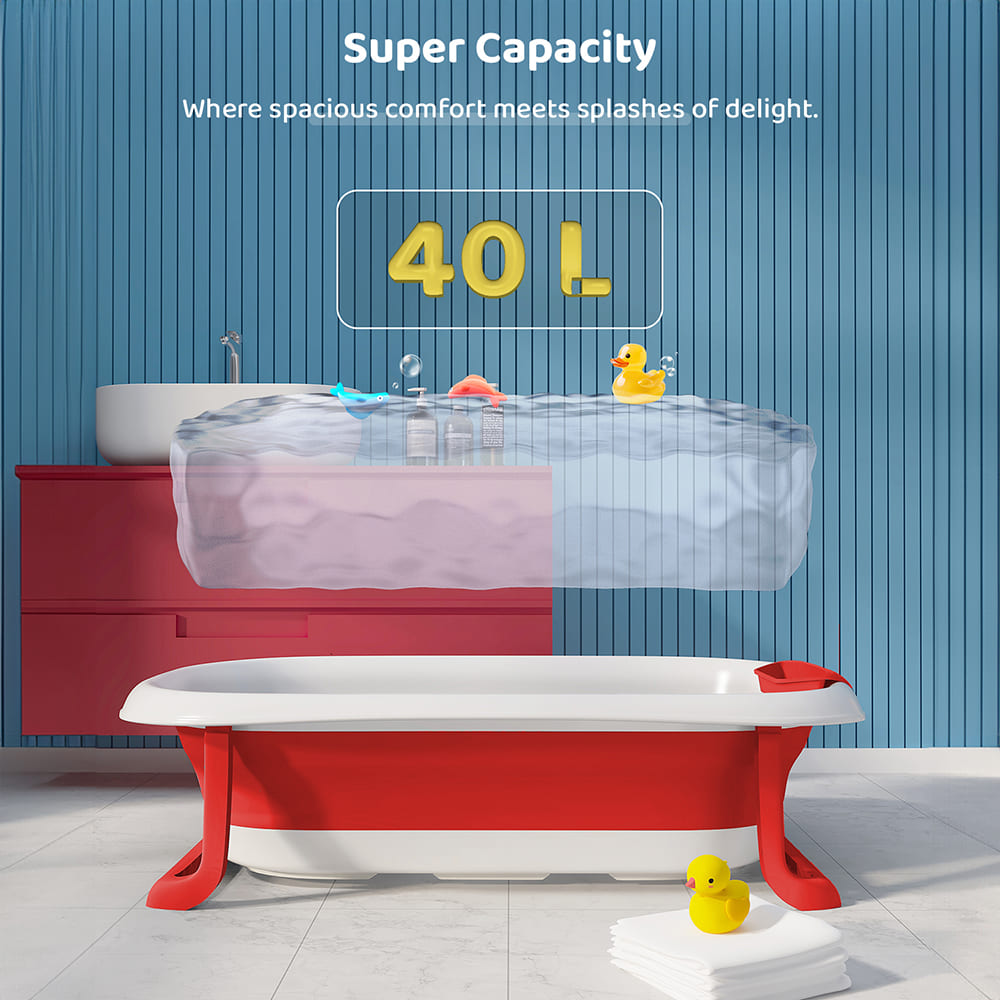 Foldable Bathtub for Baby with Soap Bar - Anti Slip Bath Tub for Kids (SIBT Basic Red) - StarAndDaisy