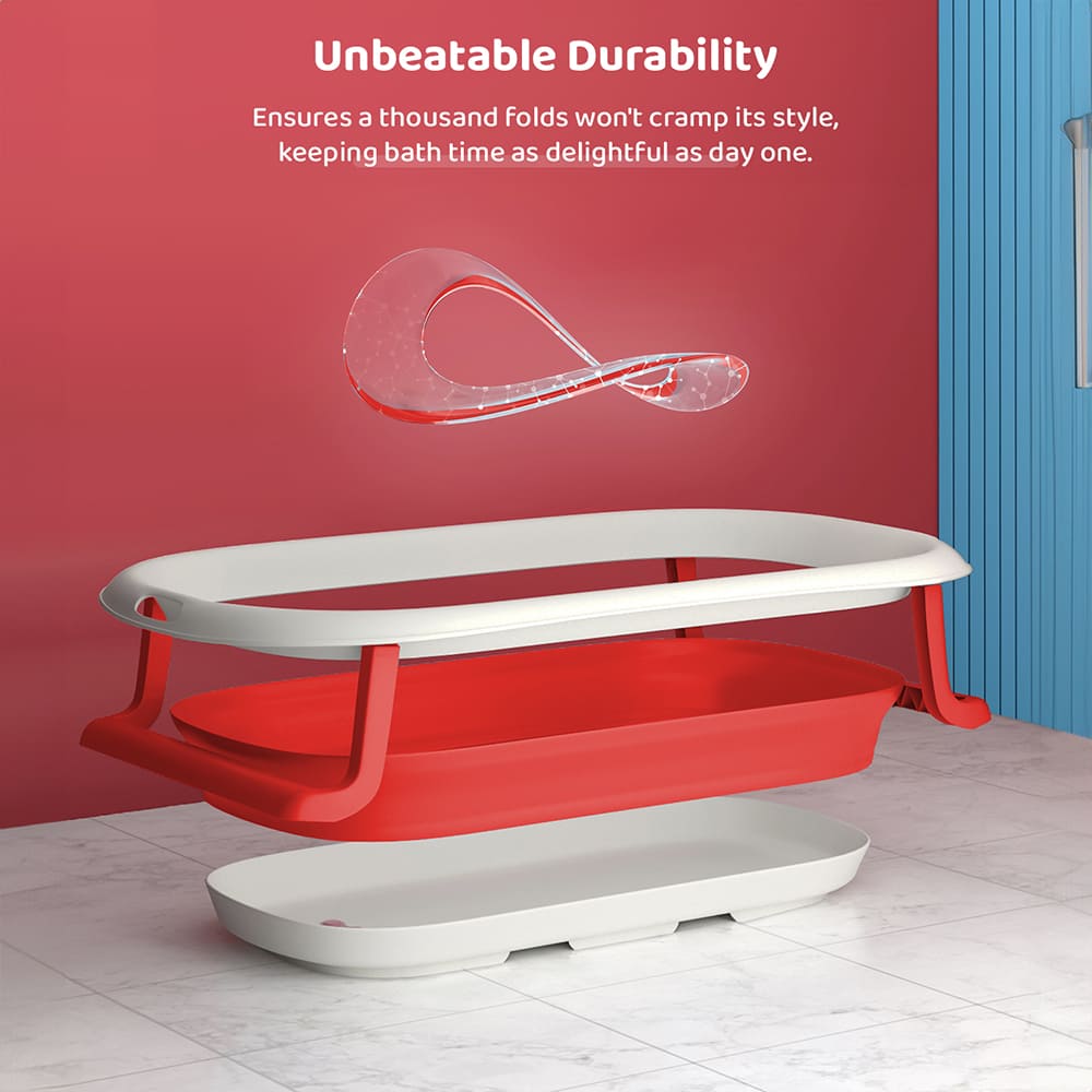 Foldable Bathtub for Baby with Soap Bar - Anti Slip Bath Tub for Kids (SIBT Basic Red) - StarAndDaisy