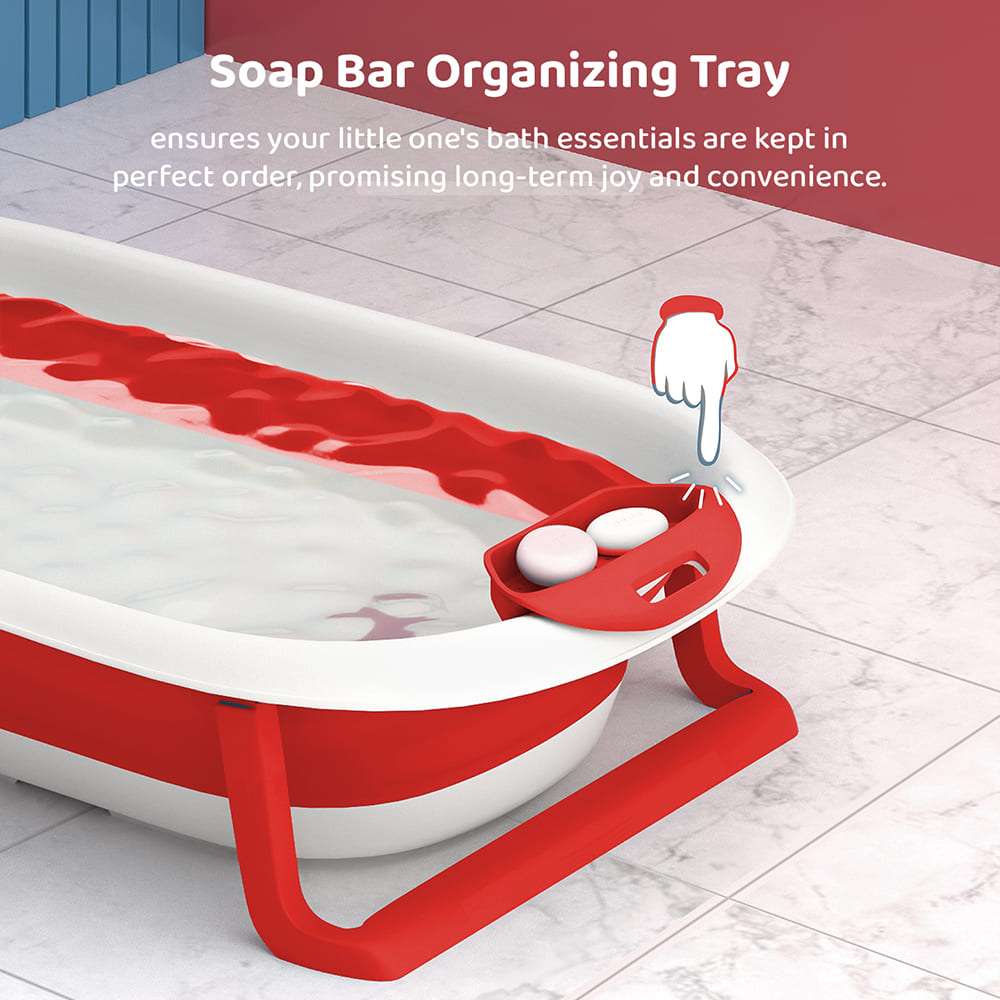Foldable Bathtub for Baby with Soap Bar - Anti Slip Bath Tub for Kids (SIBT Basic Red) - StarAndDaisy