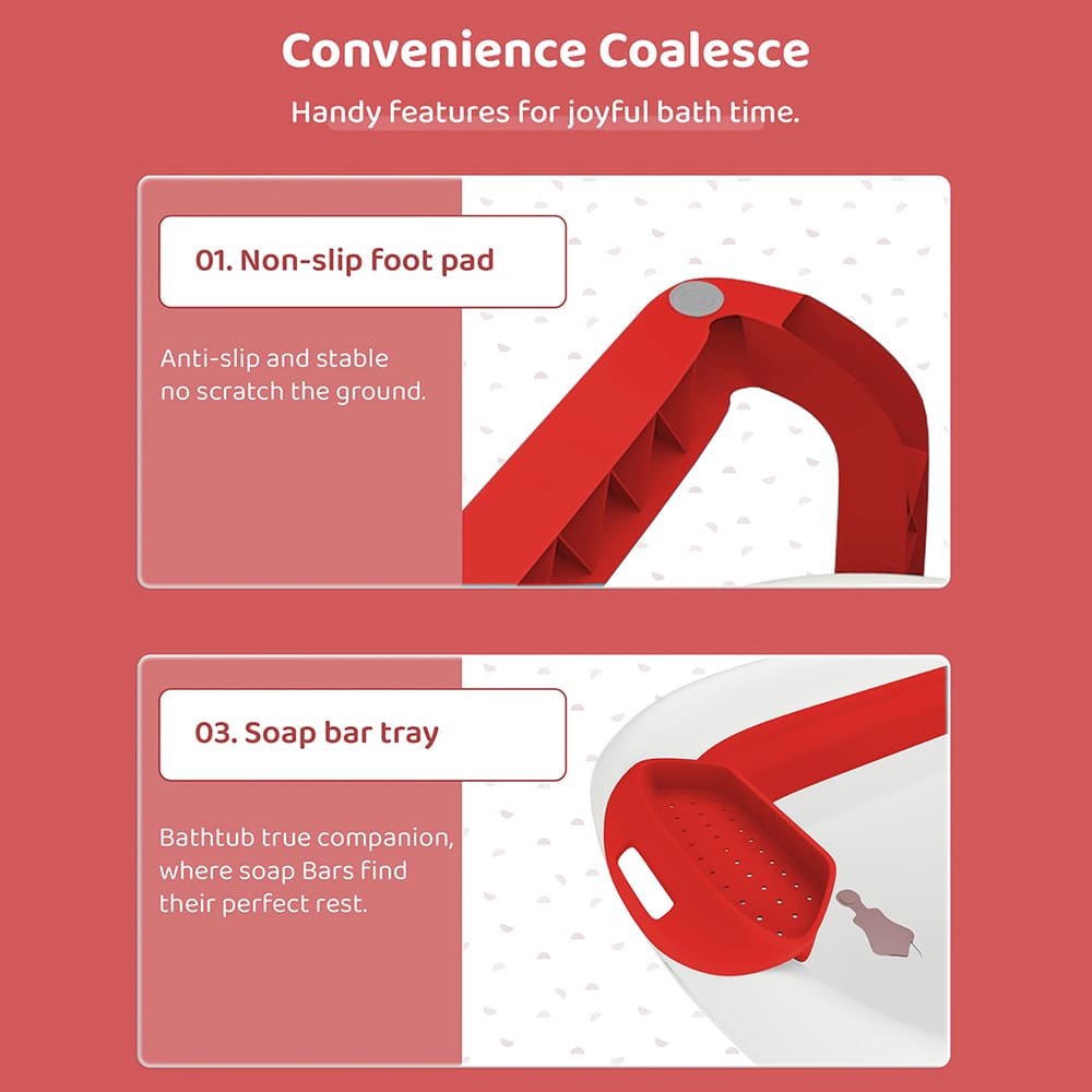 Foldable Bathtub for Baby with Soap Bar - Anti Slip Bath Tub for Kids (SIBT Basic Red) - StarAndDaisy