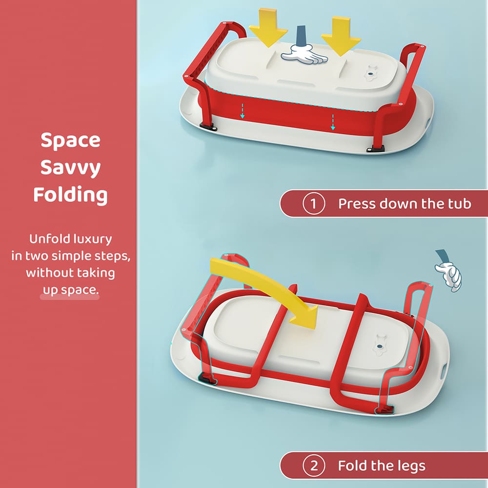 Foldable Bathtub for Baby with Soap Bar - Anti Slip Bath Tub for Kids (SIBT Basic Red) - StarAndDaisy