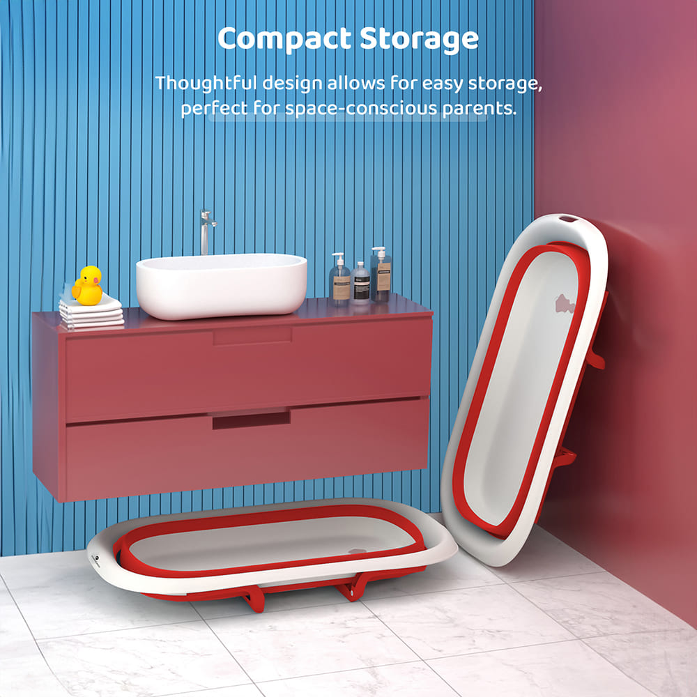 Foldable Bathtub for Baby with Soap Bar - Anti Slip Bath Tub for Kids (SIBT Basic Red) - StarAndDaisy