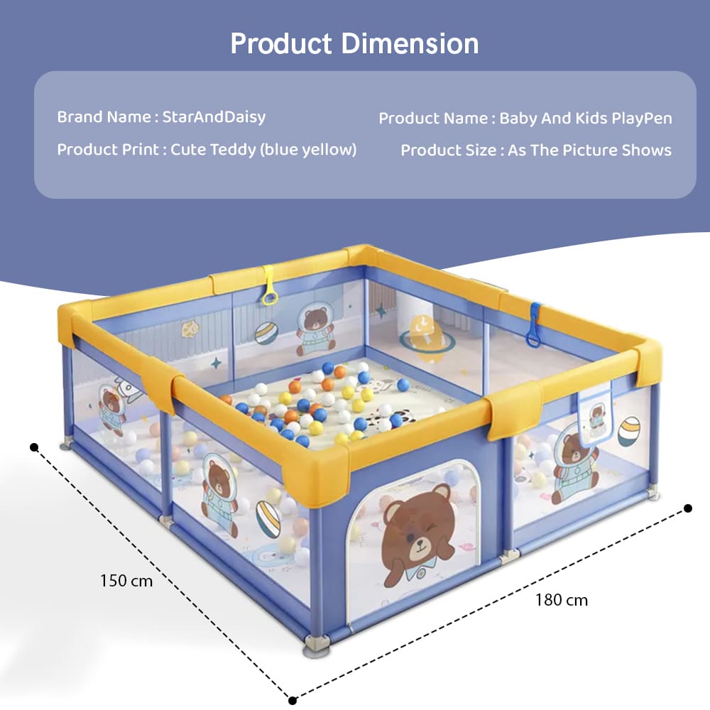 Dimension of Baby Playpen-Blue Yellow