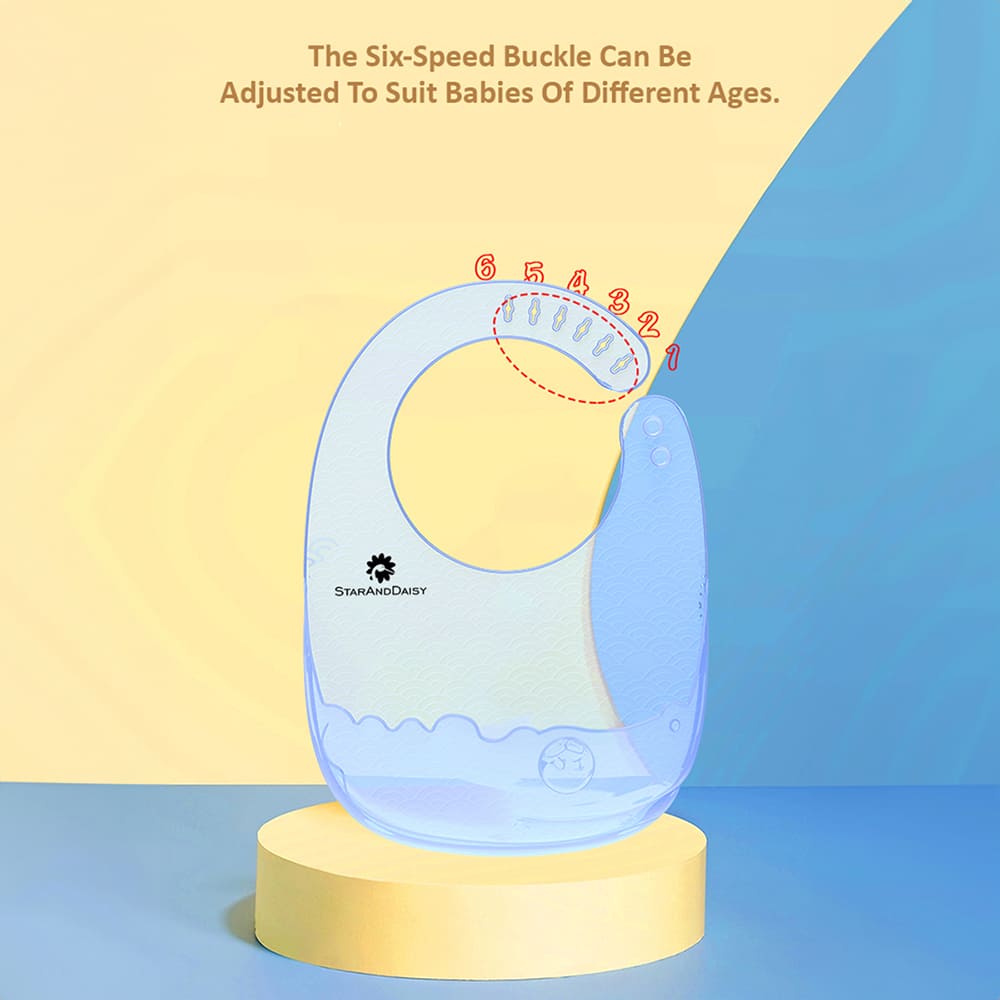 StarAndDaisy Soft Silicone Baby Bibs for Feeding with Adjustable Neckline Buttons and Waterproof and Durable