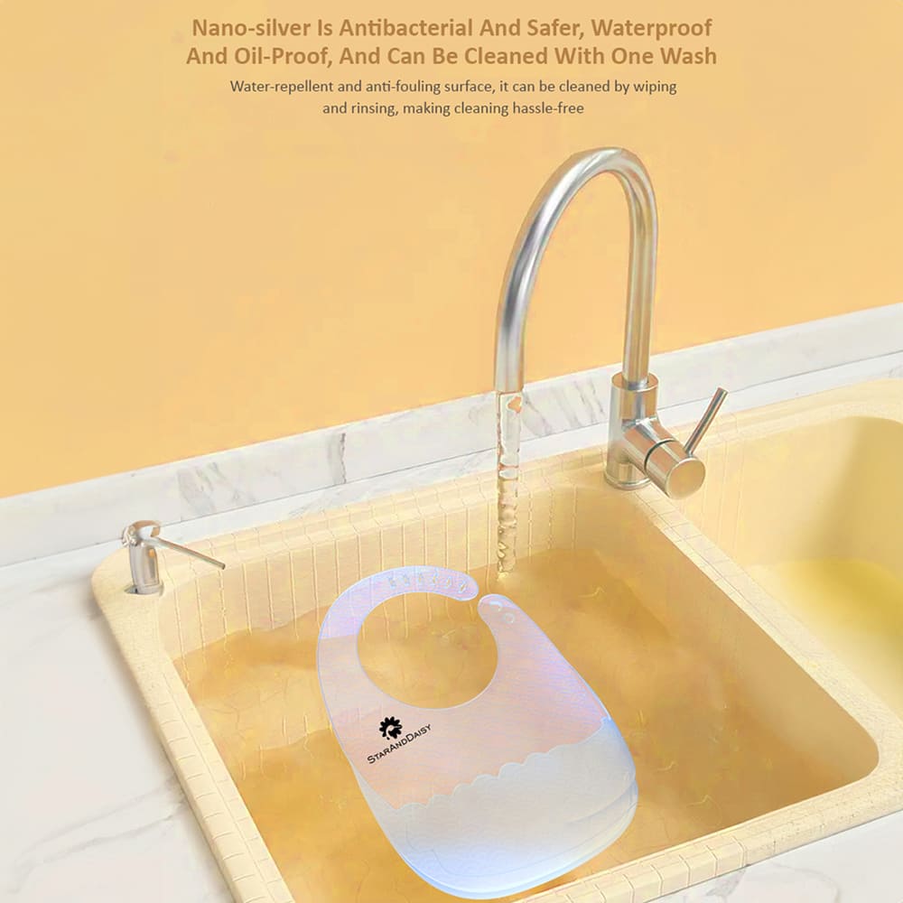 StarAndDaisy Soft Silicone Baby Bibs for Feeding with Adjustable Neckline Buttons and Waterproof and Durable