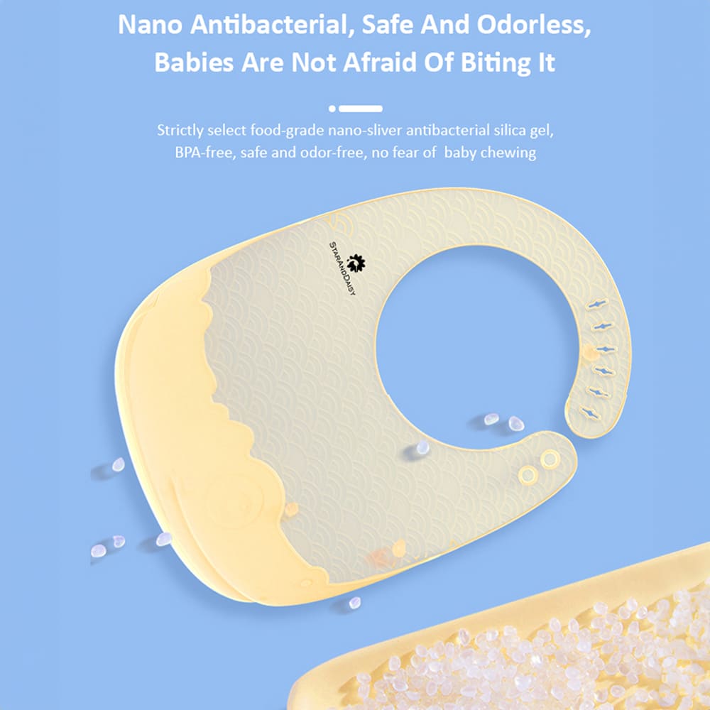 StarAndDaisy Soft Silicone Baby Bibs for Feeding with Adjustable Neckline Buttons and Waterproof and Durable