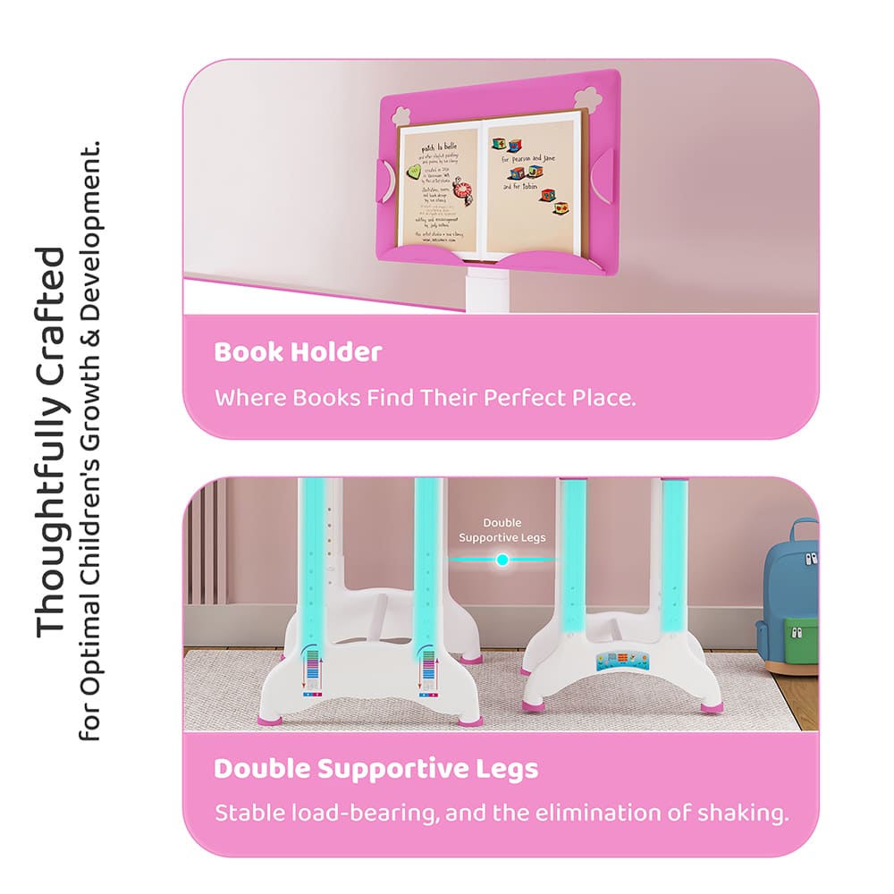 Kids Study Table with Book Holder and Double Supported Leg