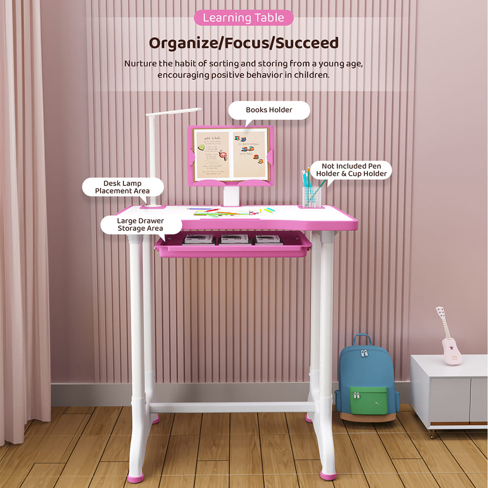 Kids Study Table with Storage Cabinet Book Holder