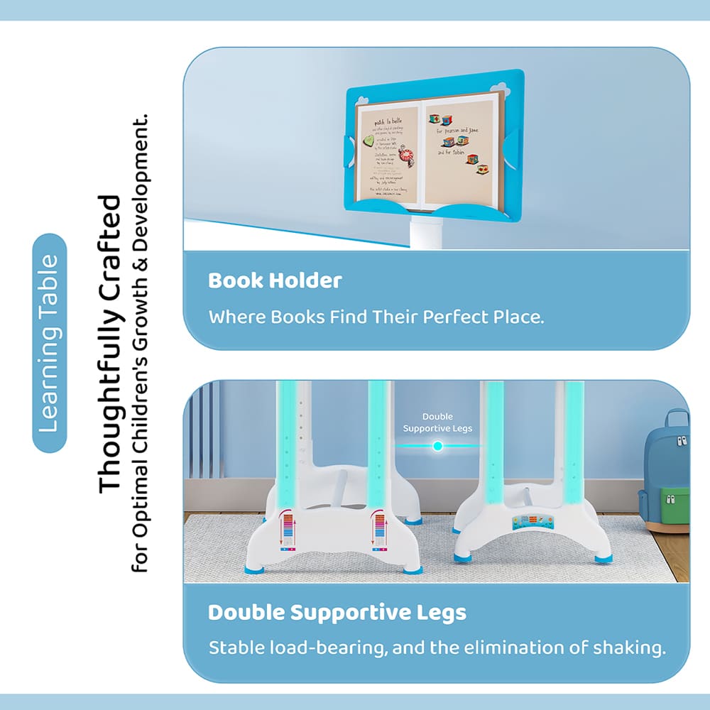 Kids Study Table with Book Holder and Double Supported Leg