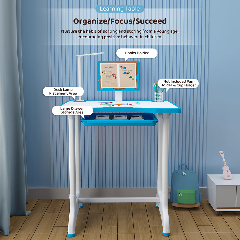 Kids Study Table with Storage Cabinet Book Holder