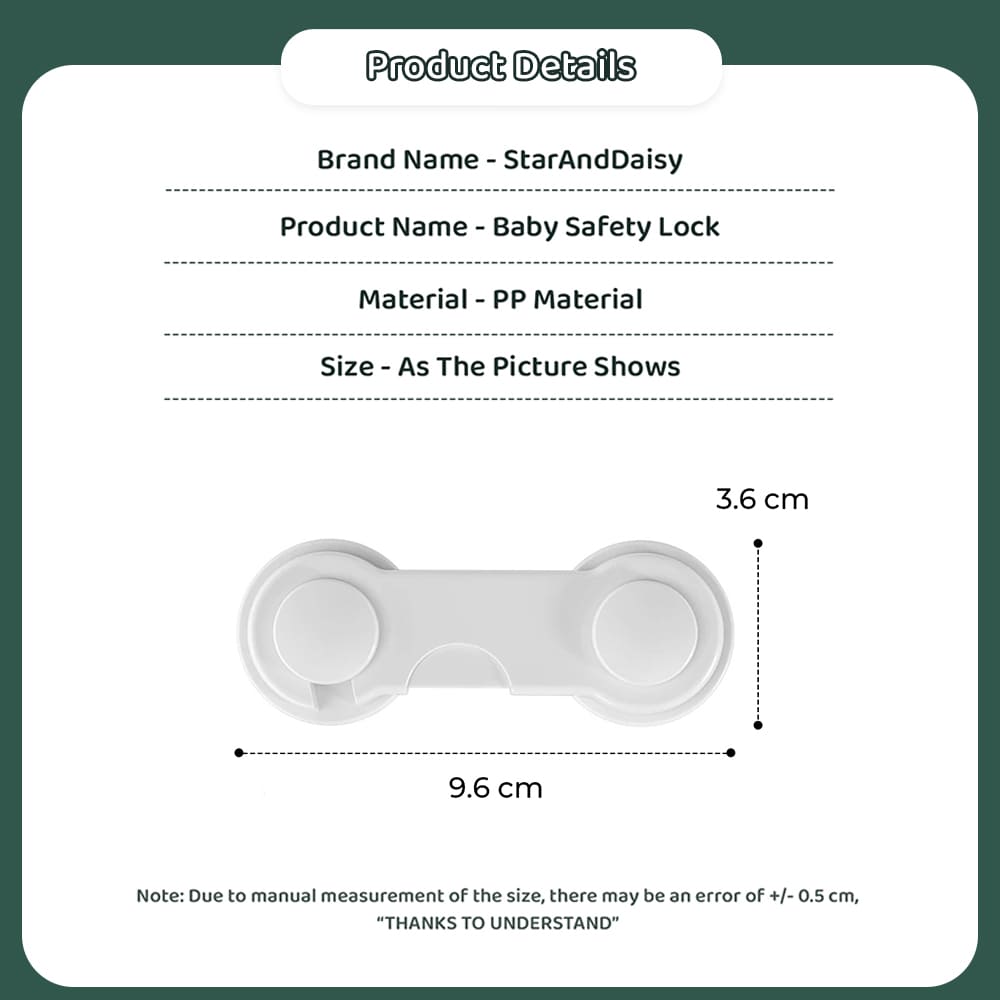 product dimension and product details of Wrench style baby door lock