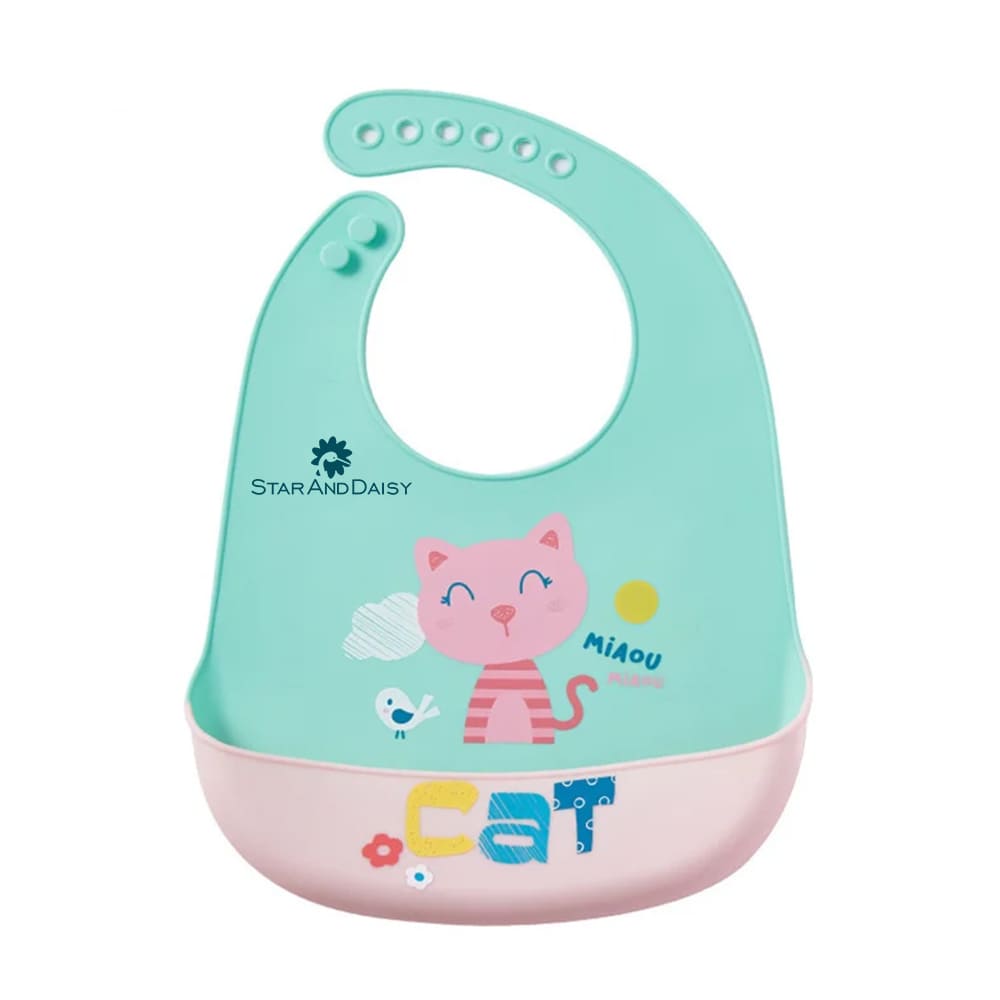 StarAndDaisy Silicone Baby Feeding Bib with Adjustable Neck Button, Waterproof, Washable, & Reusable - Green