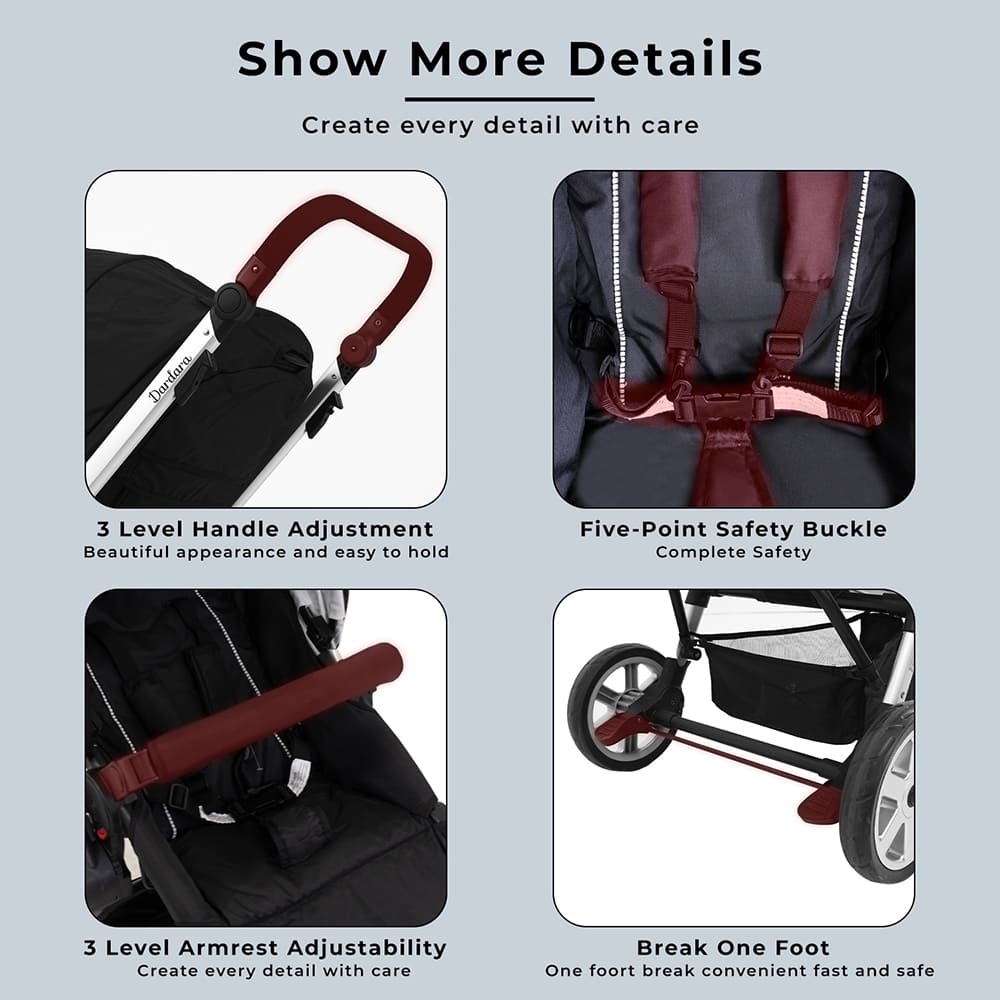Baby Pram with Adjustable Armrests and Handlebar