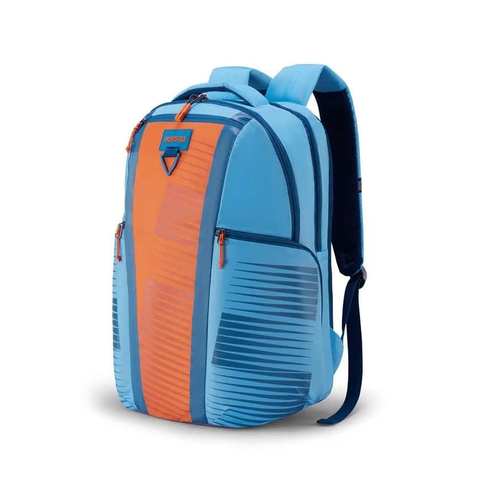 American Tourister Kids Backpacks For Students with 2 Full Compartments 2 Side Pockets, 33 Ltr Bags - Herd 3.0 Blue-Orange