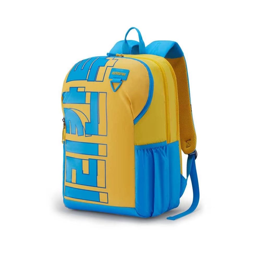 American Tourister Kids School Bags With Cuzy Polyester, 2 Full Compartments, 33 Ltr Unisex Backpacks - Herd 3.0 Yellow-Blue