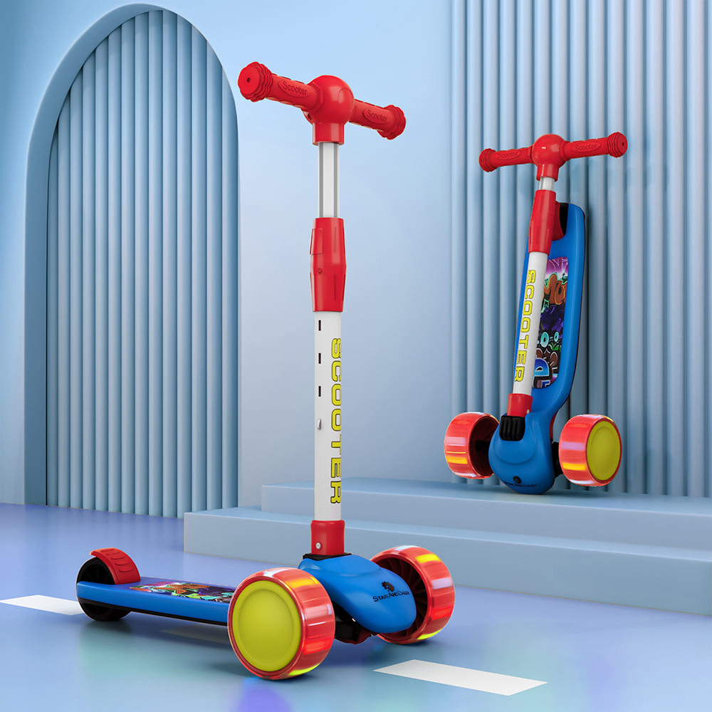 StarAndDaisy Zippy Riders 3 Wheel Kids Scooter with 4 Gear Height Adjustable One Button Folding, Children's Kick Scooter - Red