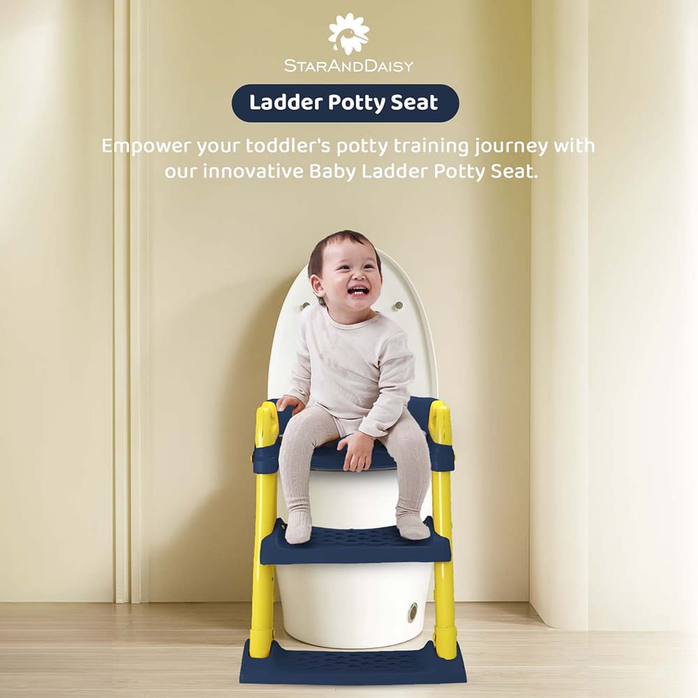 StarAndDaisy Potty Training Seat with Ladder - Kids Toilet Seat with Step Stool (Dark Blue and Yellow)