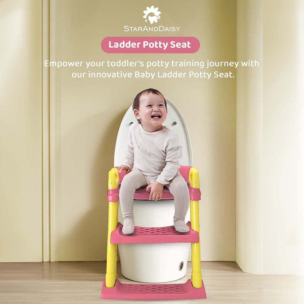 StarAndDaisy Potty Training Seat with Ladder, Toddler Potty Seat for Toilet with Step Stool for Kids - Pink & Yellow